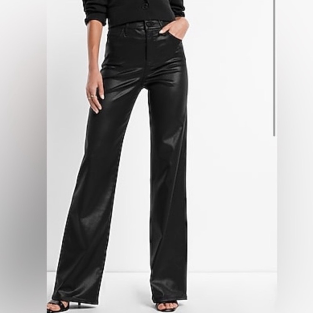 NWT Express Coated Black Wide Leg High Rise Jeans 12R